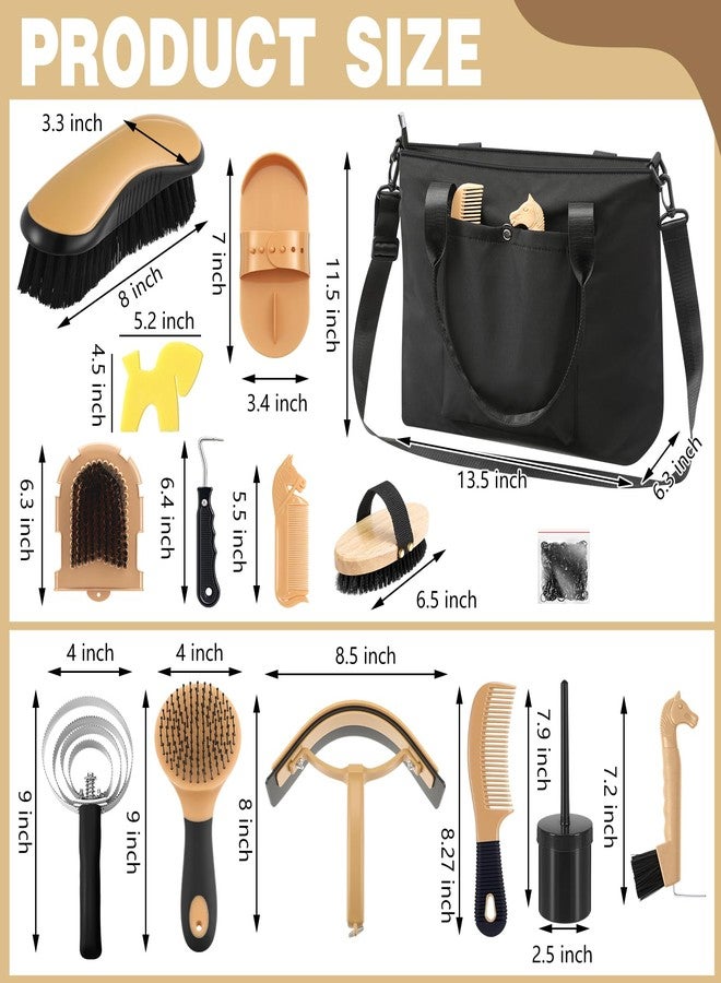 Abbylike 15 Pieces Horse Grooming Kit with Organizer Tote Bag Tack Room Supplies Horse Brush Sets Care Equine Cleaning Kit Shedding Grooming Massaging Tools(Black) - Image 2